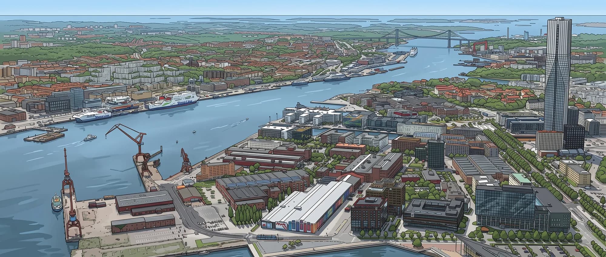Göta älv between Lindholmen and Järntorget in central Gothenburg