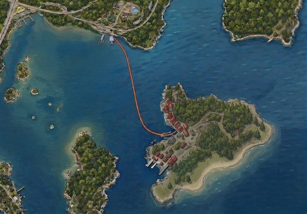 Map of the route between mainland and island