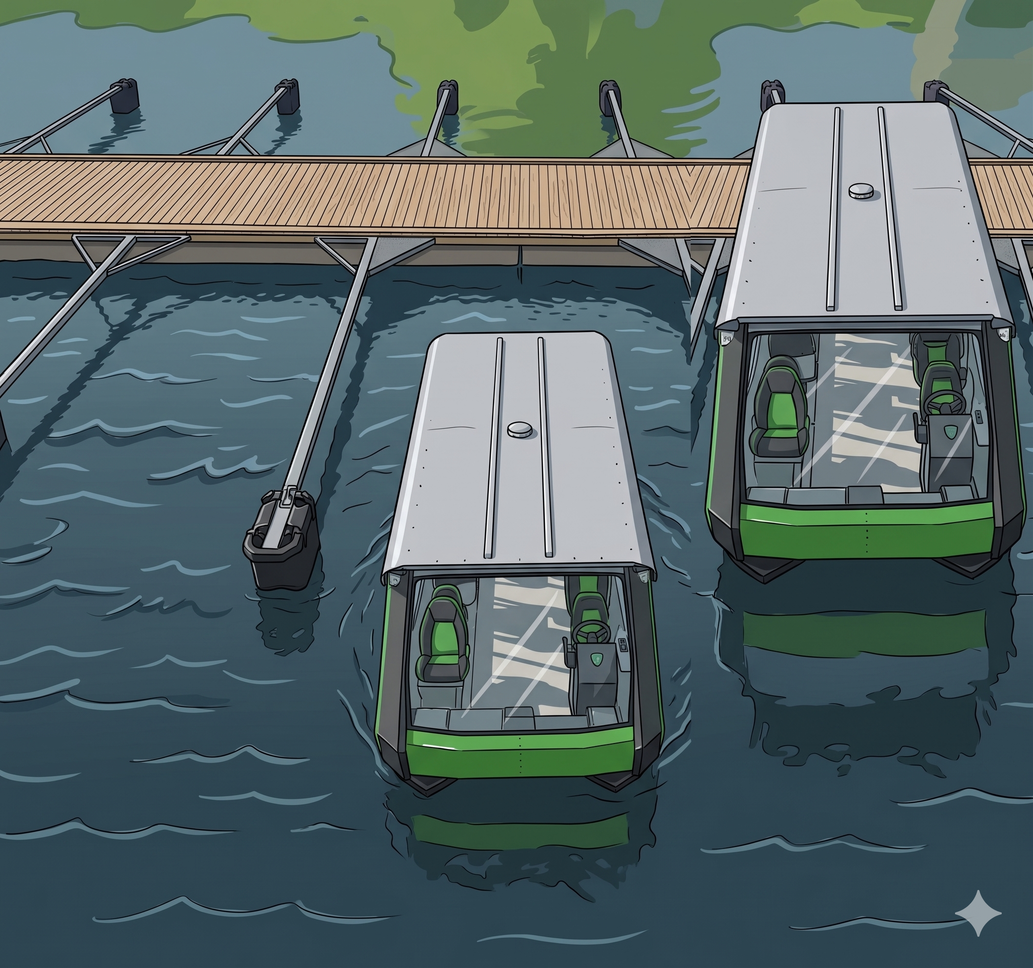 Cstrider ferries docking, seen from above